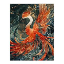 "Artery8 Wall Art Print Phoenix Bird & Smoke Clouds Stylised Painting Poster - Size: W12"" x H16""" - thumbnail 1