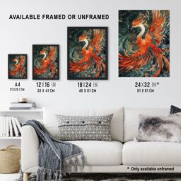 "Artery8 Wall Art Print Phoenix Bird & Smoke Clouds Stylised Painting Poster - Size: W12"" x H16""" - thumbnail 3