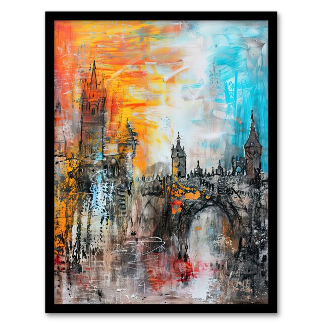 Artery8 Alnwick Castle Modern Artwork Northumberland Framed Art Print - Size: A4 - image 1