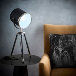 K LIVING Black Tripod Table Lamp or Floor Lamp Projector style Spot light with a Diffuser Face & Satin Nickel Rim