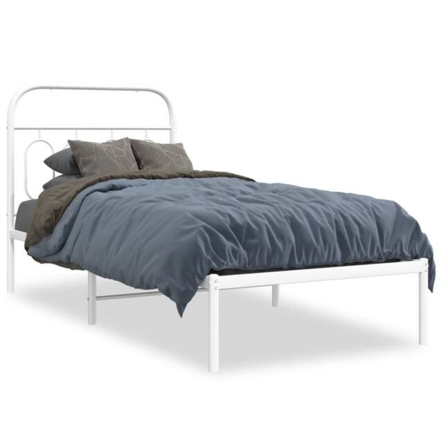 Berkfield Home Metal Bed Frame without Mattress with Headboard White 90x200cm - Size: 90x200 cm - image 1