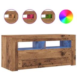 Berkfield Home TV Cabinet with LED Lights Old Wood 90x35x40 cm Engineered Wood - Size: 90 x 35 x 40 cm - thumbnail 4