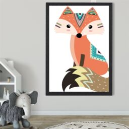 ARTZE Sitting Orange Fox Tribal Animal Framed Print SIZE: A3 with Black Frame - Size: A4 - thumbnail 2