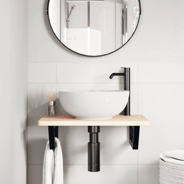 Berkfield Home Elegant Basin Shelf Wall Mounted Steel & Solid Wood Oak in Brown - image 1