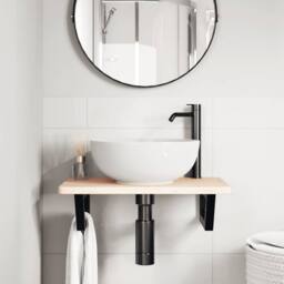 Berkfield Home Elegant Basin Shelf Wall Mounted Steel & Solid Wood Oak in Brown - thumbnail 1