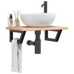 Berkfield Home Elegant Basin Shelf Wall Mounted Steel & Solid Wood Oak in Brown - thumbnail 2