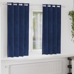 Berkfield Home Blackout Curtains with Eyelets 2 pcs Dark Blue Velvet in Navy - thumbnail 1