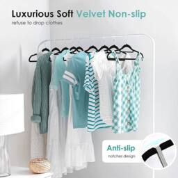 Kelvenix 100x Hangers Black Velvet Coat Hangers Anti Slip - thumbnail 2