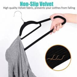 Kelvenix 100x Hangers Black Velvet Coat Hangers Anti Slip - thumbnail 4