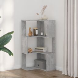 Berkfield Home Corner Bookcase 3-Tier Concrete Grey 50x50x102 cm Engineered Wood - Size: 50 x 50 x 102 cm - thumbnail 3