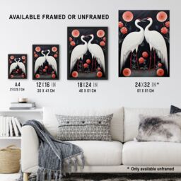 Artery8 Wall Art Print Japanese Crane Dance Stylised Oil Painting Pink White Grey Birds & Pink Flowers Abstract Floral Landscape Artwork Framed - thumbnail 3