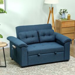 HOMCOM Click Clack Sofa Bed 2 Seater Sofa Bed for Living Room in Blue - thumbnail 1