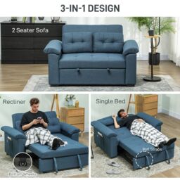 HOMCOM Click Clack Sofa Bed 2 Seater Sofa Bed for Living Room in Blue - thumbnail 4