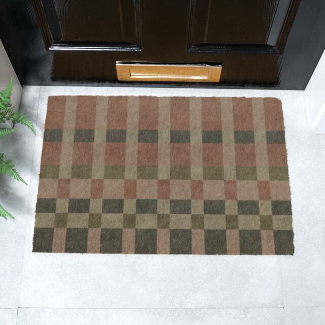 Artsy Mats Pink & Blue Check Coir Doormat (60 x 40cm) in Brown - Size: 40 cm x 60 cm - image 1