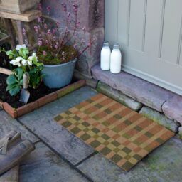 Artsy Mats Pink & Blue Check Coir Doormat (60 x 40cm) in Brown - Size: 40 cm x 60 cm - thumbnail 3
