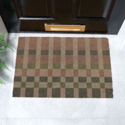 Artsy Mats Pink & Blue Check Coir Doormat (60 x 40cm) in Brown - Size: 40 cm x 60 cm