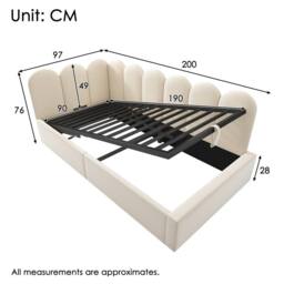 Rolipo 3FT Single Velvet Daybed with Hydraulic Storage, Beige 90x190cm - Size: 90x190 cm - thumbnail 3