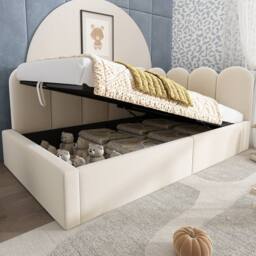 Rolipo 3FT Single Velvet Daybed with Hydraulic Storage, Beige 90x190cm - Size: 90x190 cm - thumbnail 9