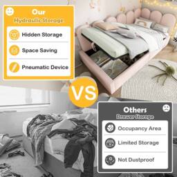 Rolipo 3FT Single Velvet Daybed with Hydraulic Storage, Beige 90x190cm - Size: 90x190 cm - thumbnail 4