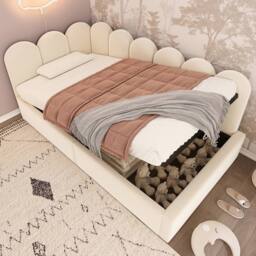 Rolipo 3FT Single Velvet Daybed with Hydraulic Storage, Beige 90x190cm - Size: 90x190 cm - thumbnail 7