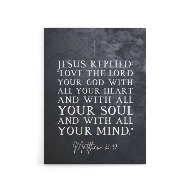 "Artery8 Matthew 22 37 Jesus Love The Lord Bible Quote Canvas Wall Art Print in Grey - Size: W24"" x H32""" - image 1