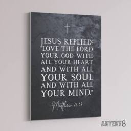 "Artery8 Matthew 22 37 Jesus Love The Lord Bible Quote Canvas Wall Art Print in Grey - Size: W24"" x H32""" - thumbnail 2