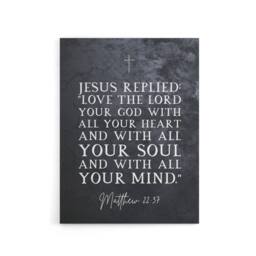 "Artery8 Matthew 22 37 Jesus Love The Lord Bible Quote Canvas Wall Art Print in Grey - Size: W24"" x H32""" - thumbnail 1