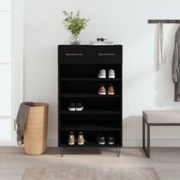 Berkfield Home Shoe Cabinet Black 60x35x105 cm Engineered Wood - Size: 60 x 35 x 105 cm - thumbnail 2