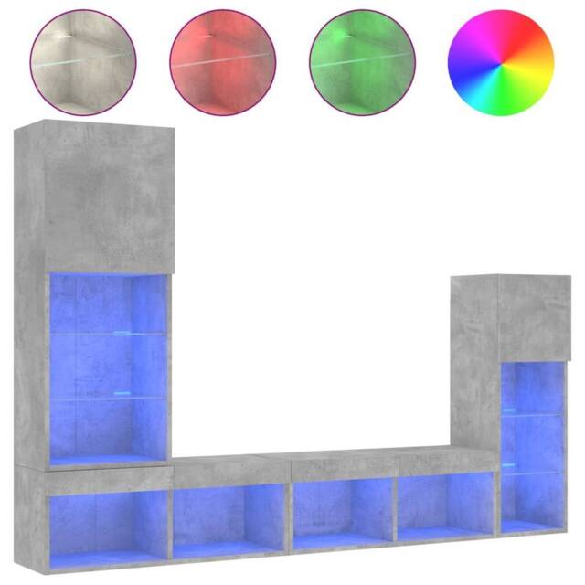 Berkfield Home 4 Piece TV Wall Units with LED Concrete Grey Engineered Wood - image 1