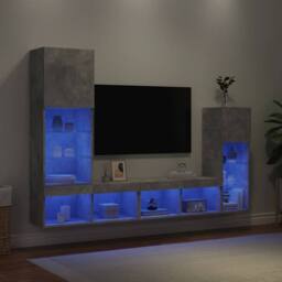 Berkfield Home 4 Piece TV Wall Units with LED Concrete Grey Engineered Wood - thumbnail 2