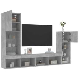 Berkfield Home 4 Piece TV Wall Units with LED Concrete Grey Engineered Wood - thumbnail 5