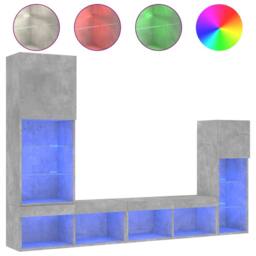 Berkfield Home 4 Piece TV Wall Units with LED Concrete Grey Engineered Wood - thumbnail 1