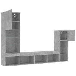 Berkfield Home 4 Piece TV Wall Units with LED Concrete Grey Engineered Wood - thumbnail 6