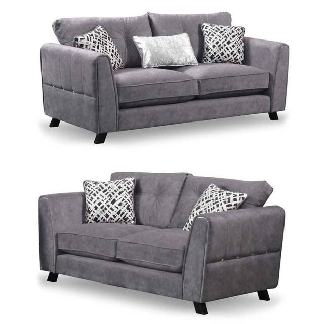 Furnishings For Less UK Ariana Grey 3 + 2 Seater Sofa Set with Tufted Back & Cushions - image 1