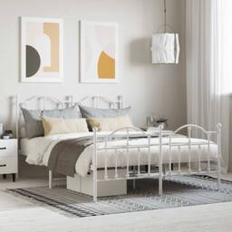 Berkfield Home Metal Bed Frame with Headboard & Footboard White 140x190 cm - thumbnail 2