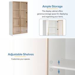 FENCHILIN 4-Tier LED Display Cabinet with Tempered Glass Doors White 160CM - thumbnail 6