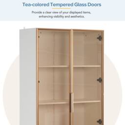 FENCHILIN 4-Tier LED Display Cabinet with Tempered Glass Doors White 160CM - thumbnail 5