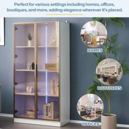FENCHILIN 4-Tier LED Display Cabinet with Tempered Glass Doors White 160CM - thumbnail 4