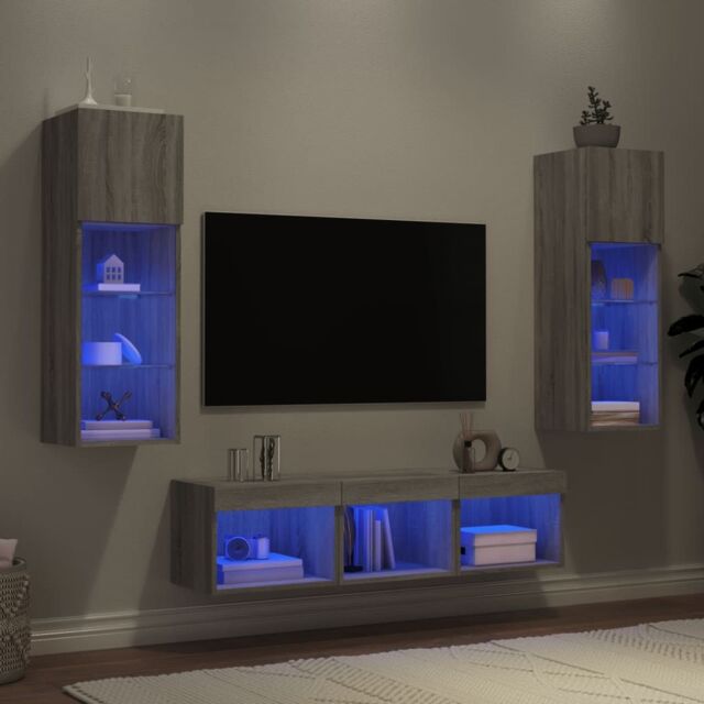 Berkfield Home 5 Piece TV Wall Units with LED Grey Sonoma Engineered Wood - image 1