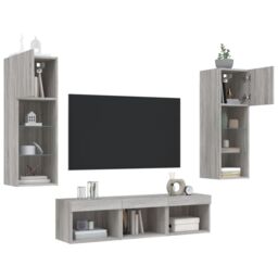Berkfield Home 5 Piece TV Wall Units with LED Grey Sonoma Engineered Wood - thumbnail 4