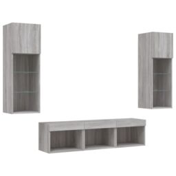 Berkfield Home 5 Piece TV Wall Units with LED Grey Sonoma Engineered Wood - thumbnail 5