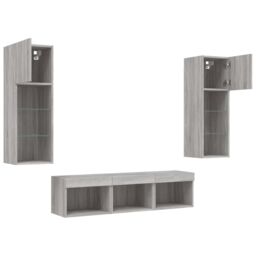 Berkfield Home 5 Piece TV Wall Units with LED Grey Sonoma Engineered Wood - thumbnail 6