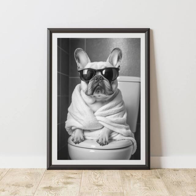 60 SECOND MAKEOVER French Bulldog On The Toilet Animal Print - Size: A4 - image 1