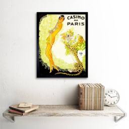 "Wee Blue Coo Advert Music Hall Paris Showgirl Leopard Cat Casino Framed Art Print in Yellow - Size: W12"" x H16""" - thumbnail 2