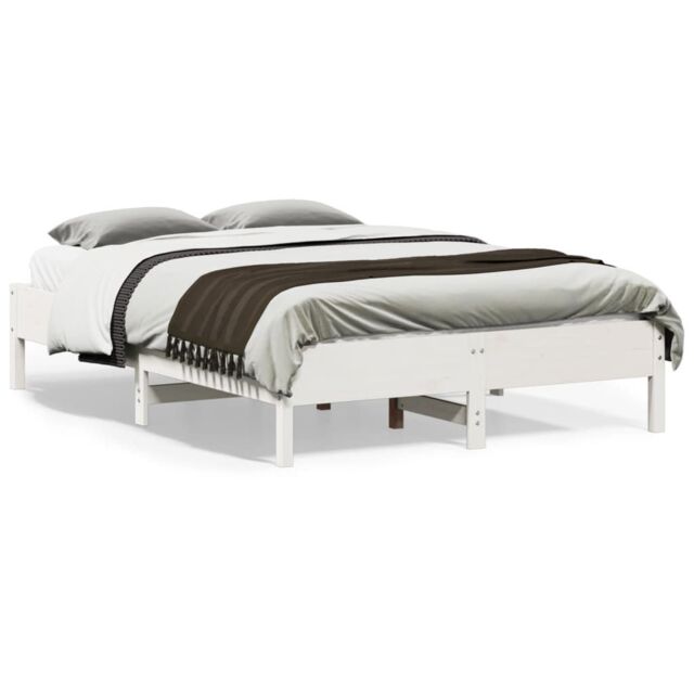 Berkfield Home Bed Frame without Mattress White 135x190 cm Double Solid Wood Pine - image 1