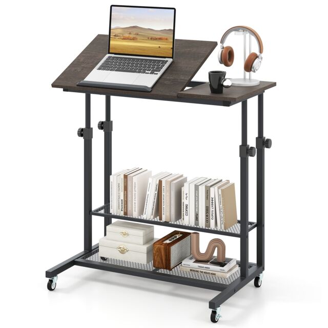 Costway Mobile Stand up Desk Height Adjustable Sit Stand Desk in Black - image 1