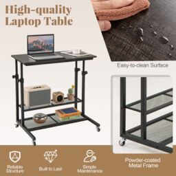 Costway Mobile Stand up Desk Height Adjustable Sit Stand Desk in Black - thumbnail 4
