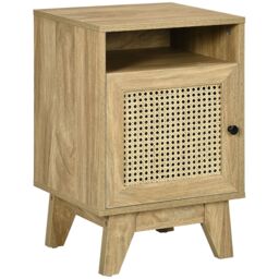 HOMCOM Bedside Table, Rattan Nightstand w/ Shelf, Cabinet, Natural - thumbnail 2