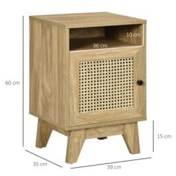HOMCOM Bedside Table, Rattan Nightstand w/ Shelf, Cabinet, Natural - thumbnail 3