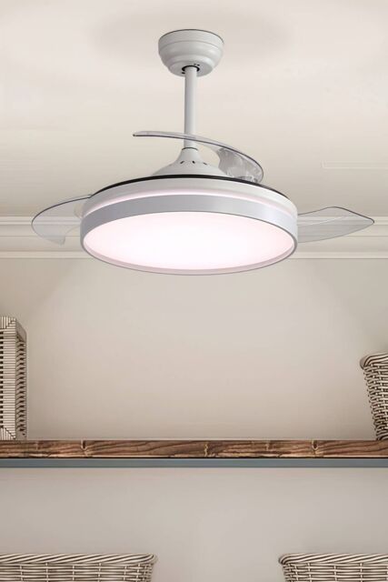 Living and Home Wireless Remote-Controlled Acrylic Ceiling Fan Light Featuring Retractable Blades in White - image 1